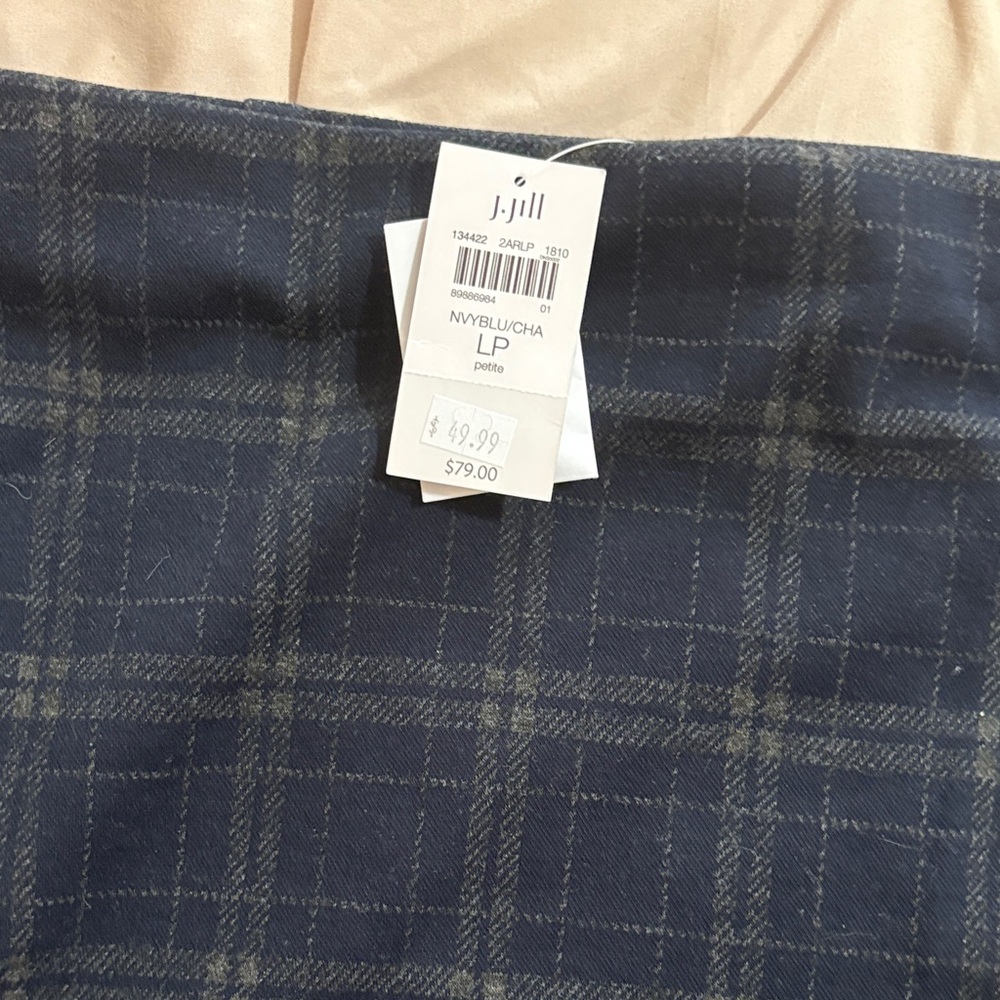 J. Jill Navy and Gray Plaid Pencil Skirt
